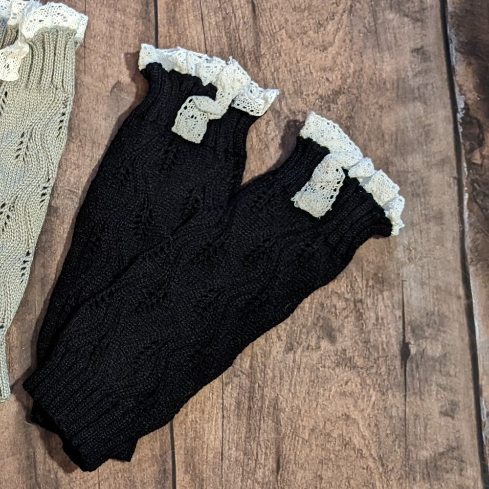 Girls Lace Top Footless Boot sock, leg warmers, Black